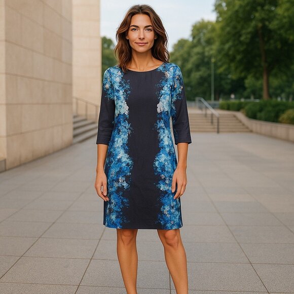 NEW H&M Blue Floral Shift Dress Size 6 S/M 3/4 Sleeve Button Vertical Design - Picture 8 of 9